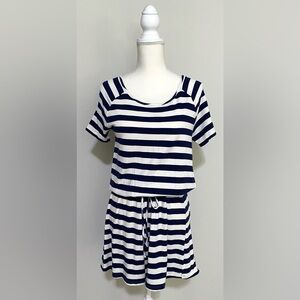 Isaac Mizrahi Womens M Navy Blue/White Stripe Short Sleeve Dress Classic Preppy